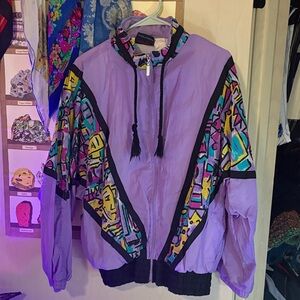 Vintage Purple Graphic Windbreaker Jacket